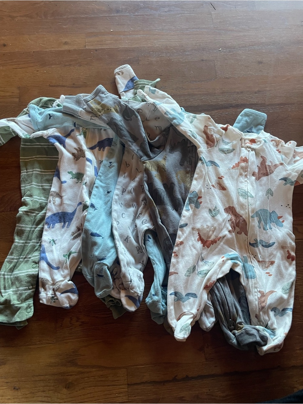 Carters Baby Footed Pajama Bundle - Dino & Striped Prints in Blue, Green, Gray